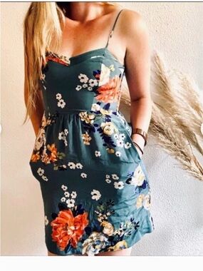 New ANTHROPOLOGIE x Moulinette Soeurs Silk Mini Dress Teal Floral 0 MSRP $198